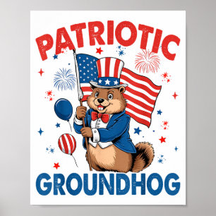 Patriotic Groundhog American Flag 4th Of July  Poster