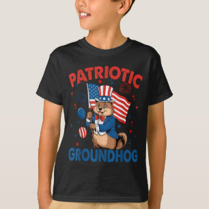 Patriotic Groundhog American Flag 4th Of July T-Shirt