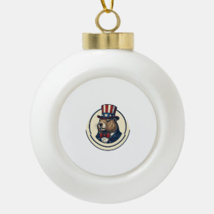Patriotic Groundhog Vintage Engraving Shirt Design Ceramic Ball Christmas Ornament