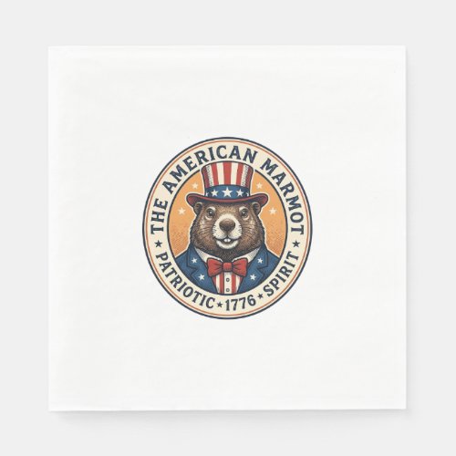 Patriotic Groundhog Vintage Engraving Shirt Design Napkins