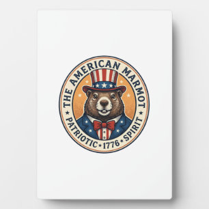 Patriotic Groundhog Vintage Engraving Shirt Design Plaque