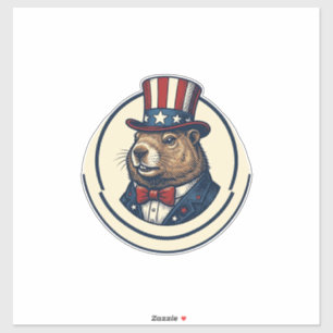 Patriotic Groundhog Vintage Engraving Shirt Design Sticker