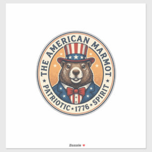 Patriotic Groundhog Vintage Engraving Shirt Design Sticker