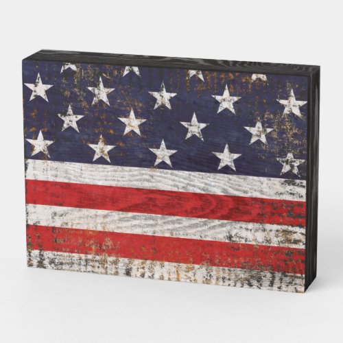 Patriotic Grunge American Flag Wooden Box Sign