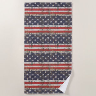 Patriotic Grunge Stars and Stripes Pattern Beach Towel