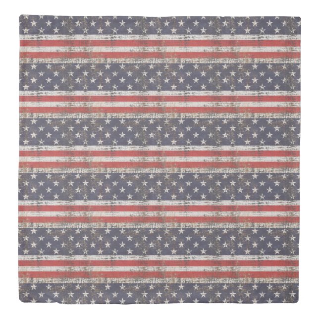 Patriotic Grunge Stars and Stripes Pattern Duvet Cover (Front)