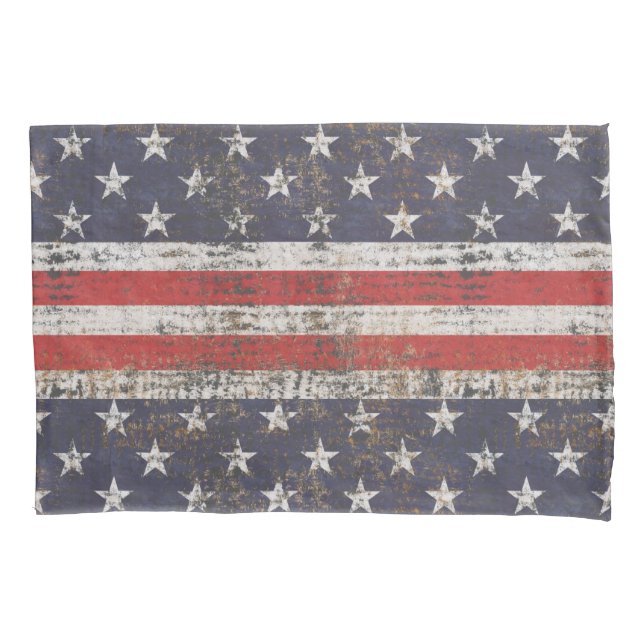 Patriotic Grunge Stars and Stripes Pattern Pillow Case (Front)