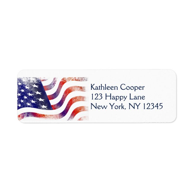 Patriotic Grunge Style Faded American Flag Label (Front)