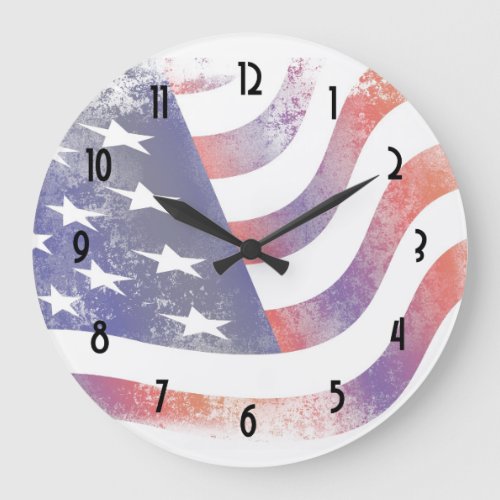 Patriotic Grunge Style Faded American Flag Large Clock