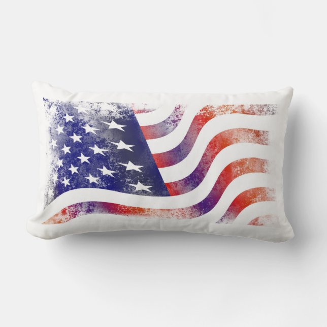 Patriotic Grunge Style Faded American Flag Lumbar Pillow (Front)
