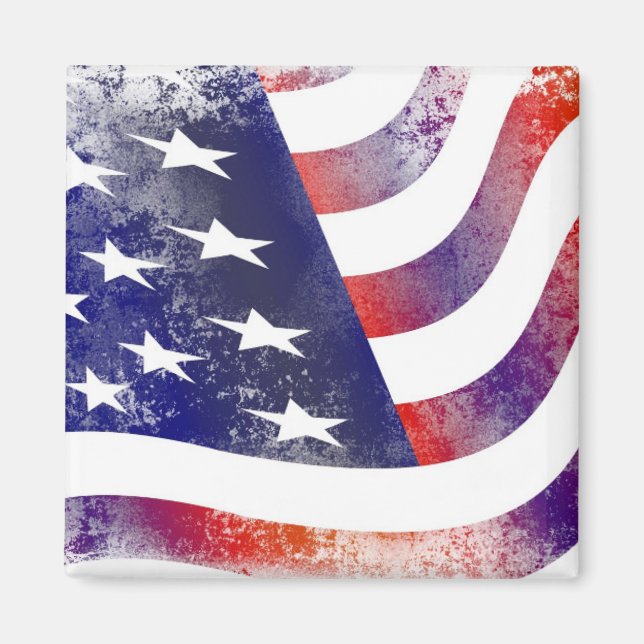 Patriotic Grunge Style Faded American Flag Magnet (Front)