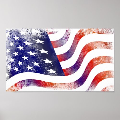Patriotic Grunge Style Faded American Flag Poster