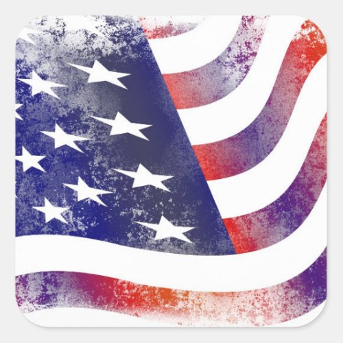 Patriotic Grunge Style Faded American Flag Square Sticker