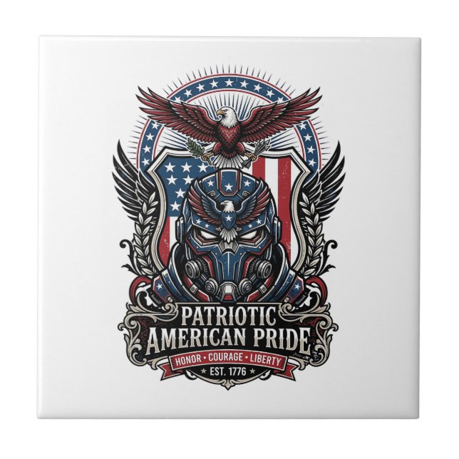 Patriotic Guardian Mask Freedom Military Inspired  Ceramic Tile (Front)