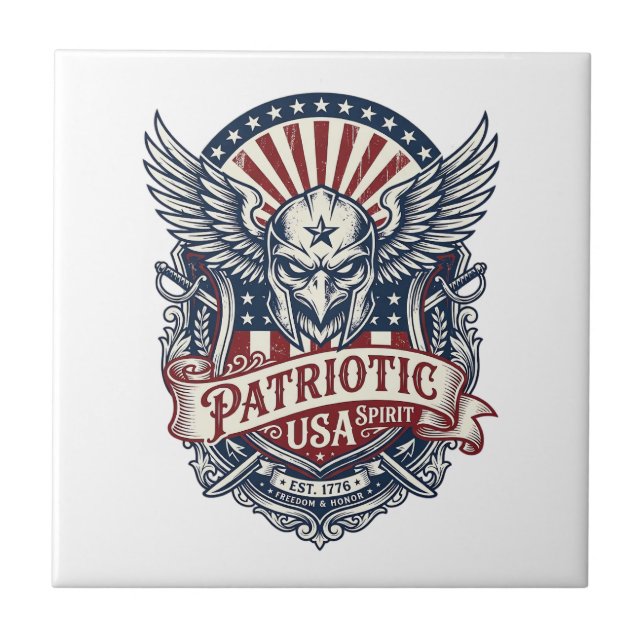 Patriotic Guardian Mask Freedom Military Inspired  Ceramic Tile (Front)