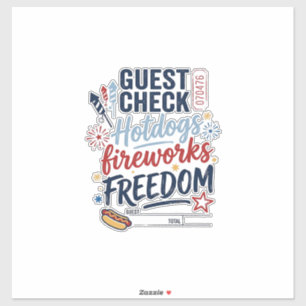 Patriotic Guest Check Hotdogs Fireworks Freedom Sh Sticker
