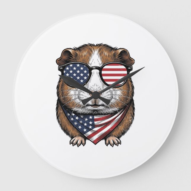 Patriotic Guinea Pig Vintage Engraving Large Clock (Front)