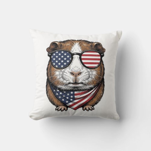 Patriotic Guinea Pig Vintage Engraving Throw Pillow