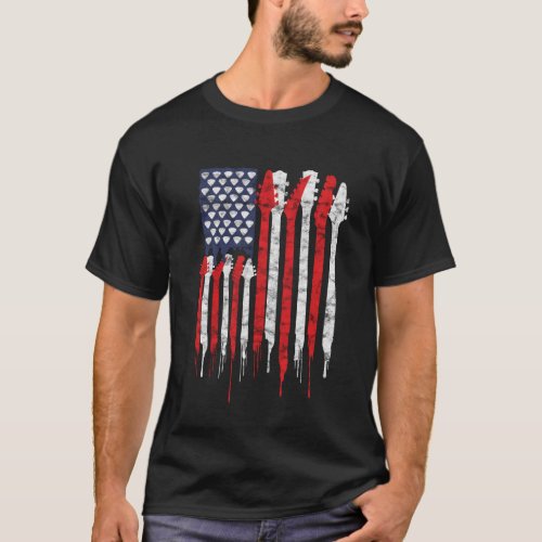 Patriotic Guitar Flag America Lovers Guitar Music T_Shirt