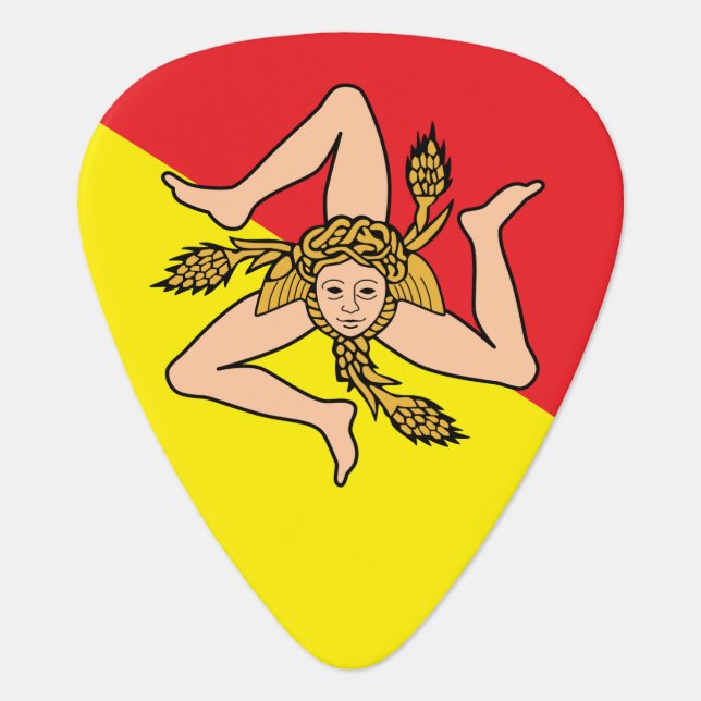 Patriotic guitar pick with Flag of Sicily, Italy (Front)