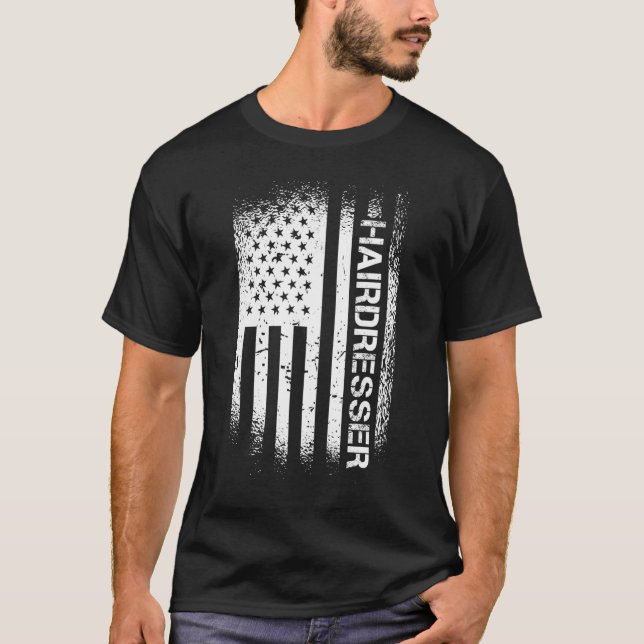 Patriotic Hairdresser With American Flag T-Shirt (Front)