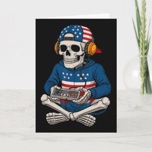 Patriotic Halloween Skeleton Gamer Funny Skeleton Card