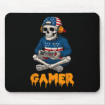 Patriotic Halloween Skeleton Gamer Funny Skeleton  Mouse Pad