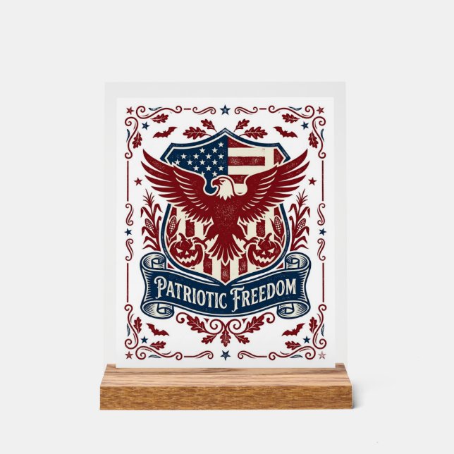 Patriotic Halloween Vector Graphic Tee Acrylic Sign (Front)