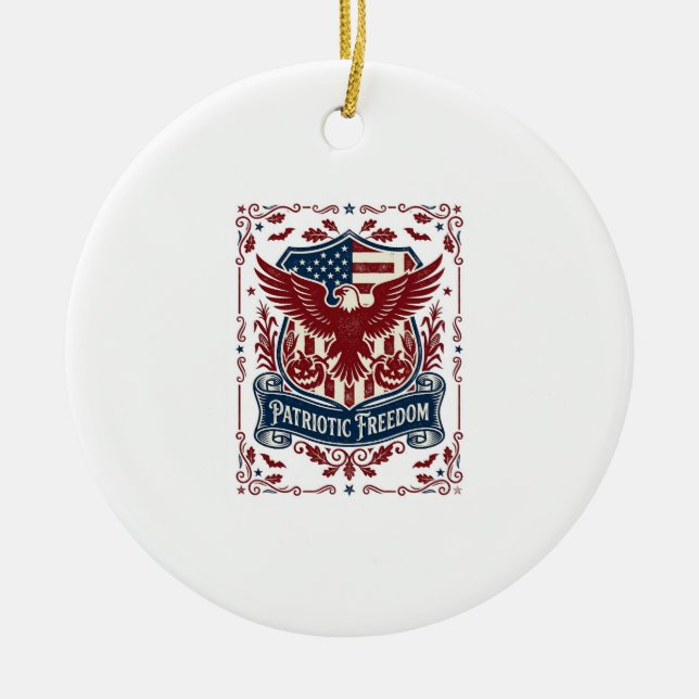 Patriotic Halloween Vector Graphic Tee Ceramic Ornament (Front)