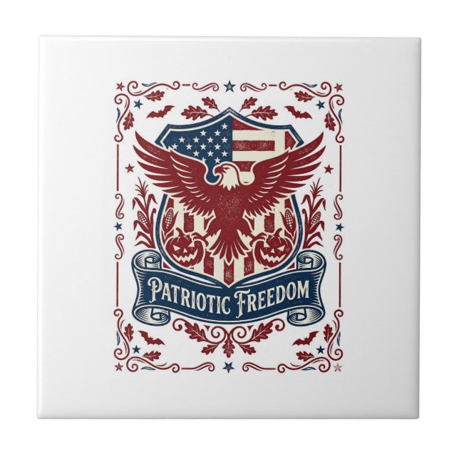 Patriotic Halloween Vector Graphic Tee Ceramic Tile (Front)