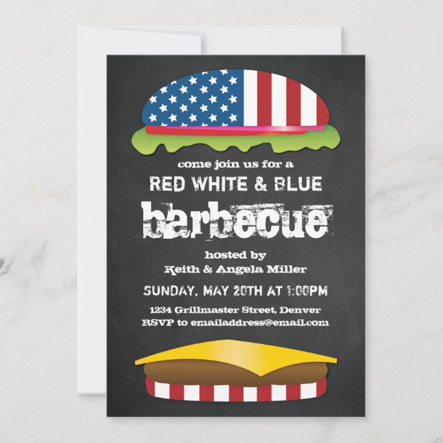 Patriotic Hamburger BBQ Invitation (Front)
