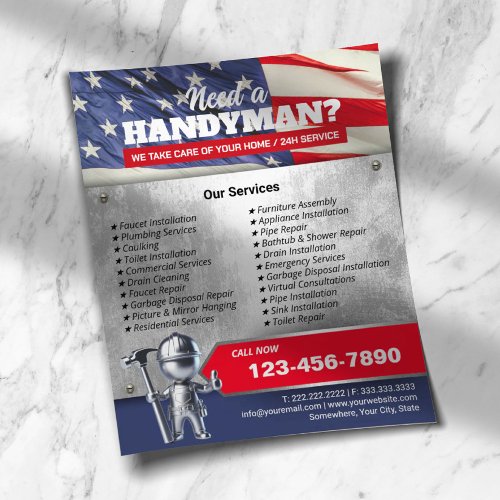 Patriotic Handyman Repair Service 3D Metal Worker Flyer