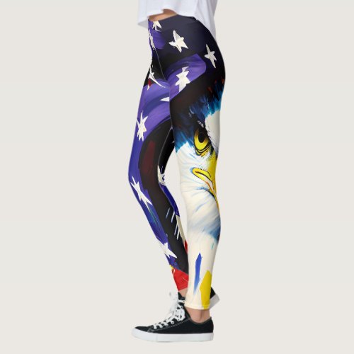 Patriotic Happy 4th Of July Bald Eagle Memorial Leggings