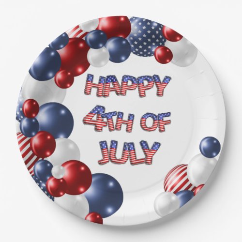 Patriotic Happy 4th of July Balloon Paper Plate