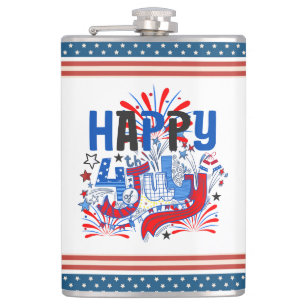Patriotic Happy 4th of July Celebration Design Flask
