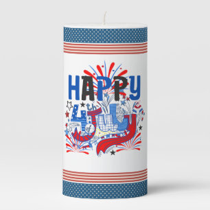 Patriotic Happy 4th of July Celebration Design Pillar Candle