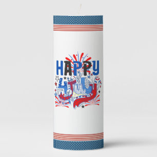 Patriotic Happy 4th of July Celebration Design Pillar Candle