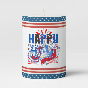 Patriotic Happy 4th of July Celebration Design Pillar Candle