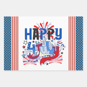 Patriotic Happy 4th of July Celebration Design Wrapping Paper Sheets