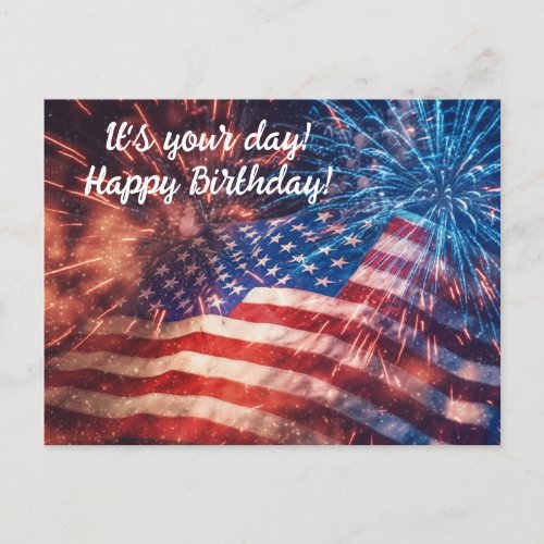Patriotic Happy Birthday Holiday Postcard