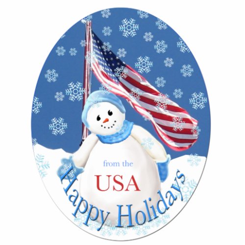 Patriotic Happy Holidays Snowman Ornament