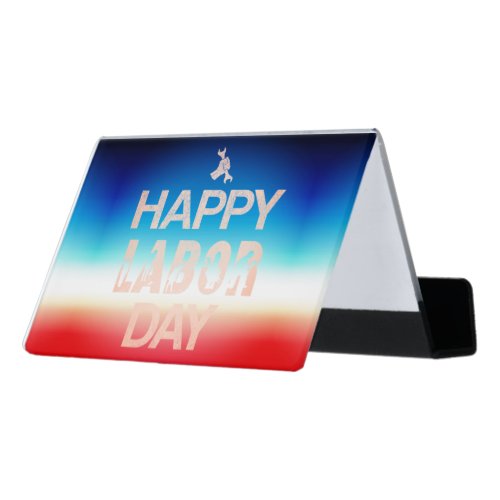 Patriotic Happy Labor Day For Workers Desk Business Card Holder