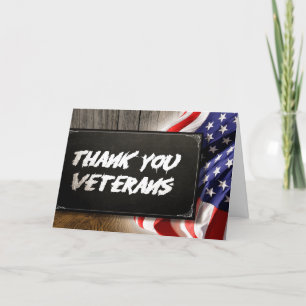 Patriotic Happy Veteran Day USA Flag Letterpress Thank You Card