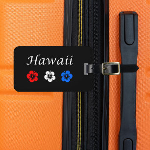 Patriotic Hawaii Aloha Red White Blue Flowers Luggage Tag