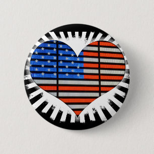 Patriotic Heart American Flag Button