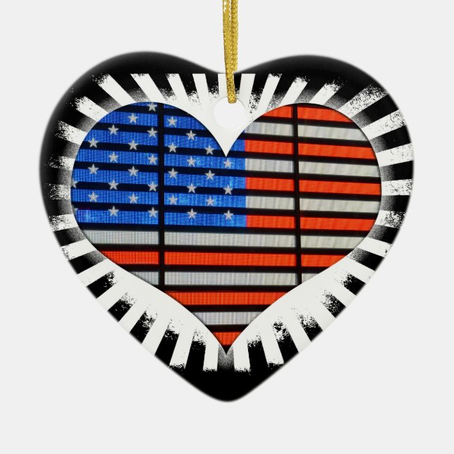 Patriotic Heart American Flag Ceramic Ornament (Front)
