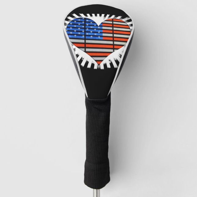 Patriotic Heart American Flag Golf Head Cover (Front)