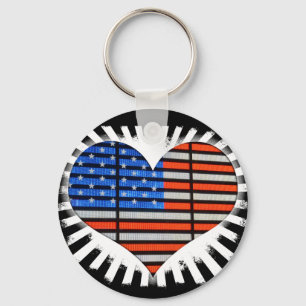 Patriotic Heart American Flag Keychain