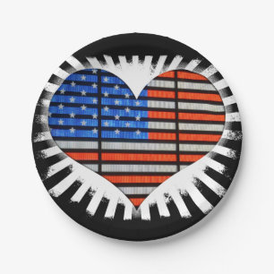 Patriotic Heart American Flag Paper Plates