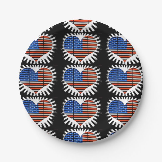 Patriotic Heart American Flag Paper Plates (Front)